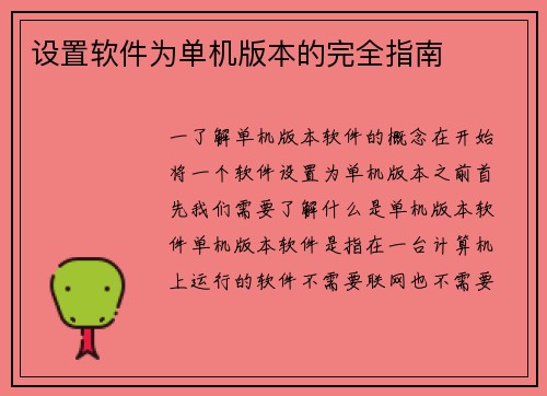 设置软件为单机版本的完全指南